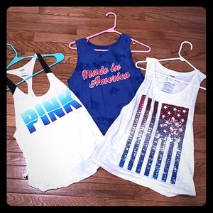 3 American themed PINK tank tops